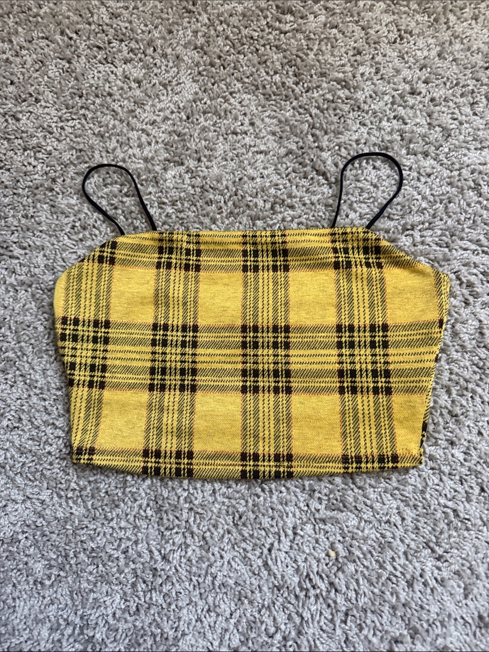 Yellow Plaid Cropped Cami Top with Thin Straps